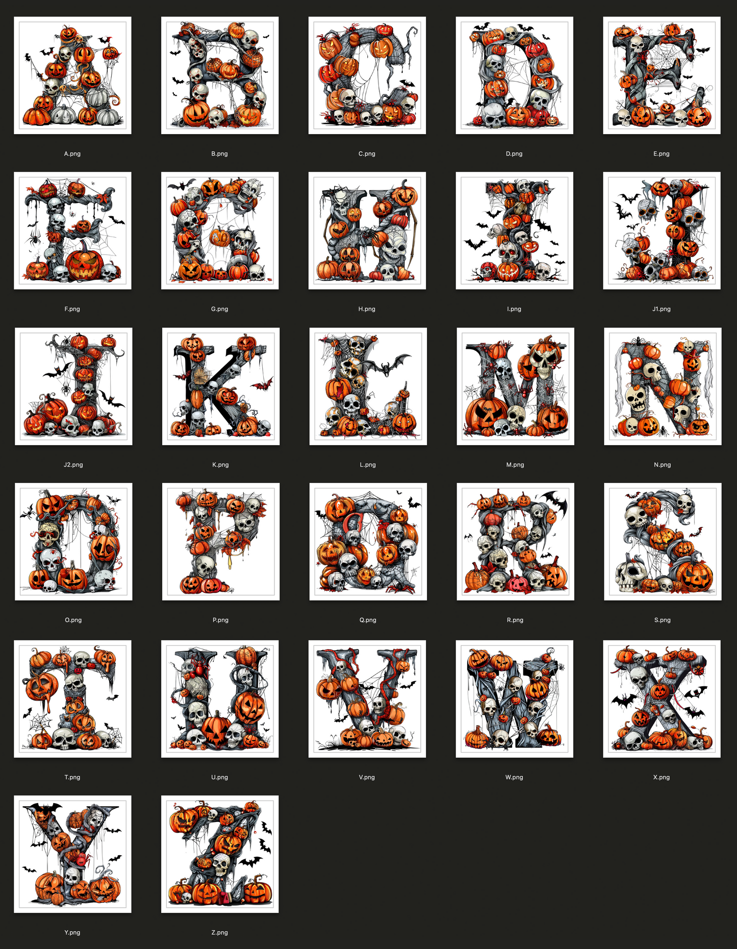 Halloween Alphabet PNGs