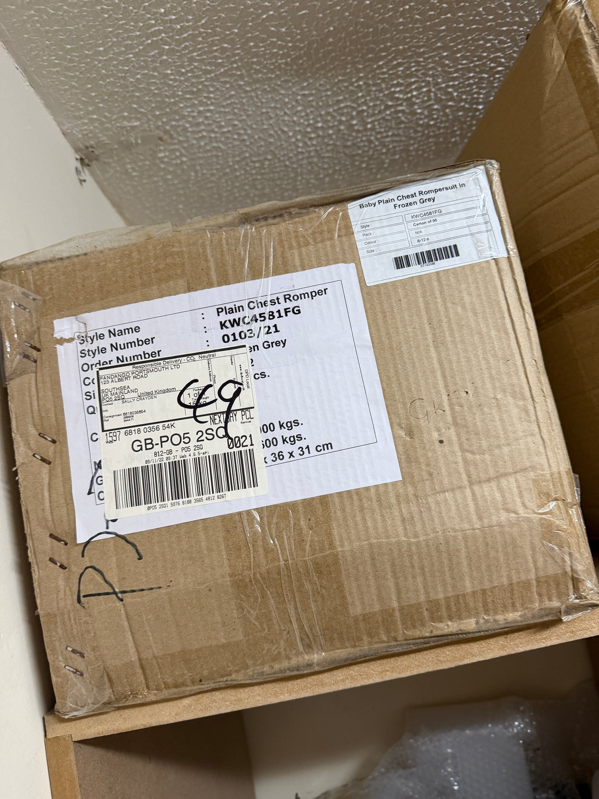 KWC Carton of 90 Plain Chest Rompersuits in Frozen Grey