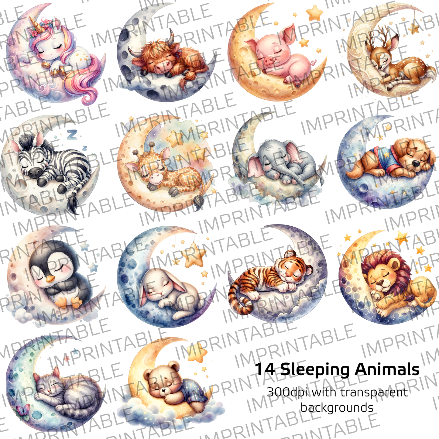 Sleeping Animals Designs - Set of 14